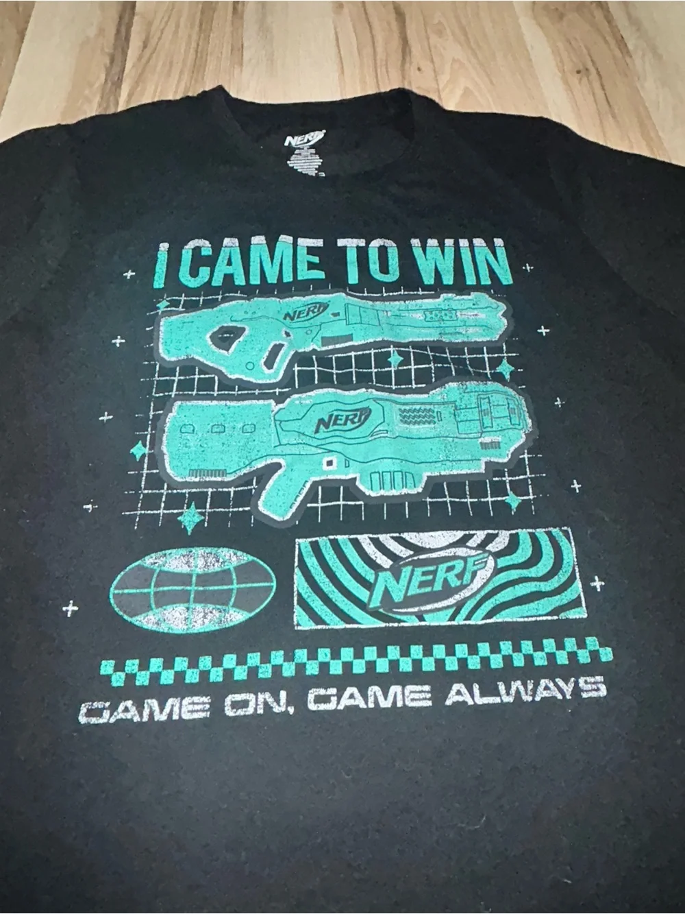 Nerf Black Tee with Teal Game Graphics